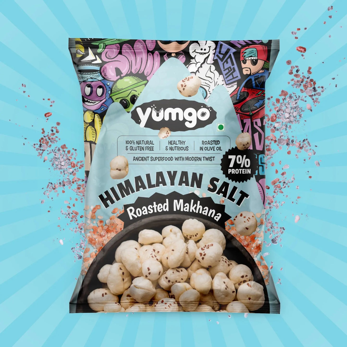 Yumgo Himalayan Salt Roasted Makhana | Lightly Salted Fox Nuts | Gluten-Free Healthy Snack | 12g Mini Pack Yumgo