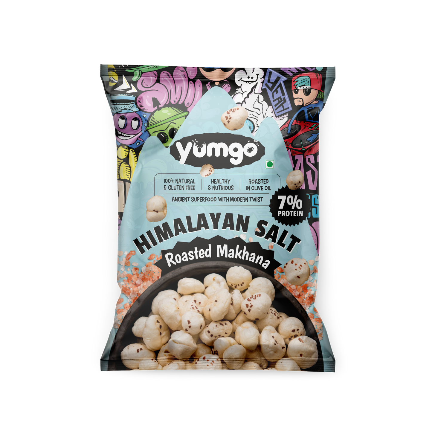 Yumgo Himalayan Salt Roasted Makhana | Lightly Salted Fox Nuts | Gluten-Free Healthy Snack | 12g Mini Pack