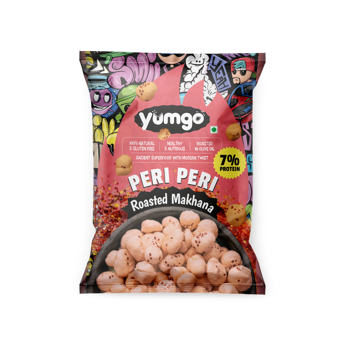 Yumgo Peri Peri Roasted Makhana | Spicy Roasted Fox Nuts | Gluten-Free Healthy Snack | 12g Mini Pack