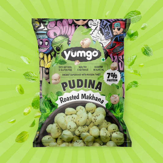 Yumgo Pudina Roasted Makhana | Mint-Flavored Fox Nuts | Gluten-Free Healthy Snack | 12g Mini Pack Yumgo