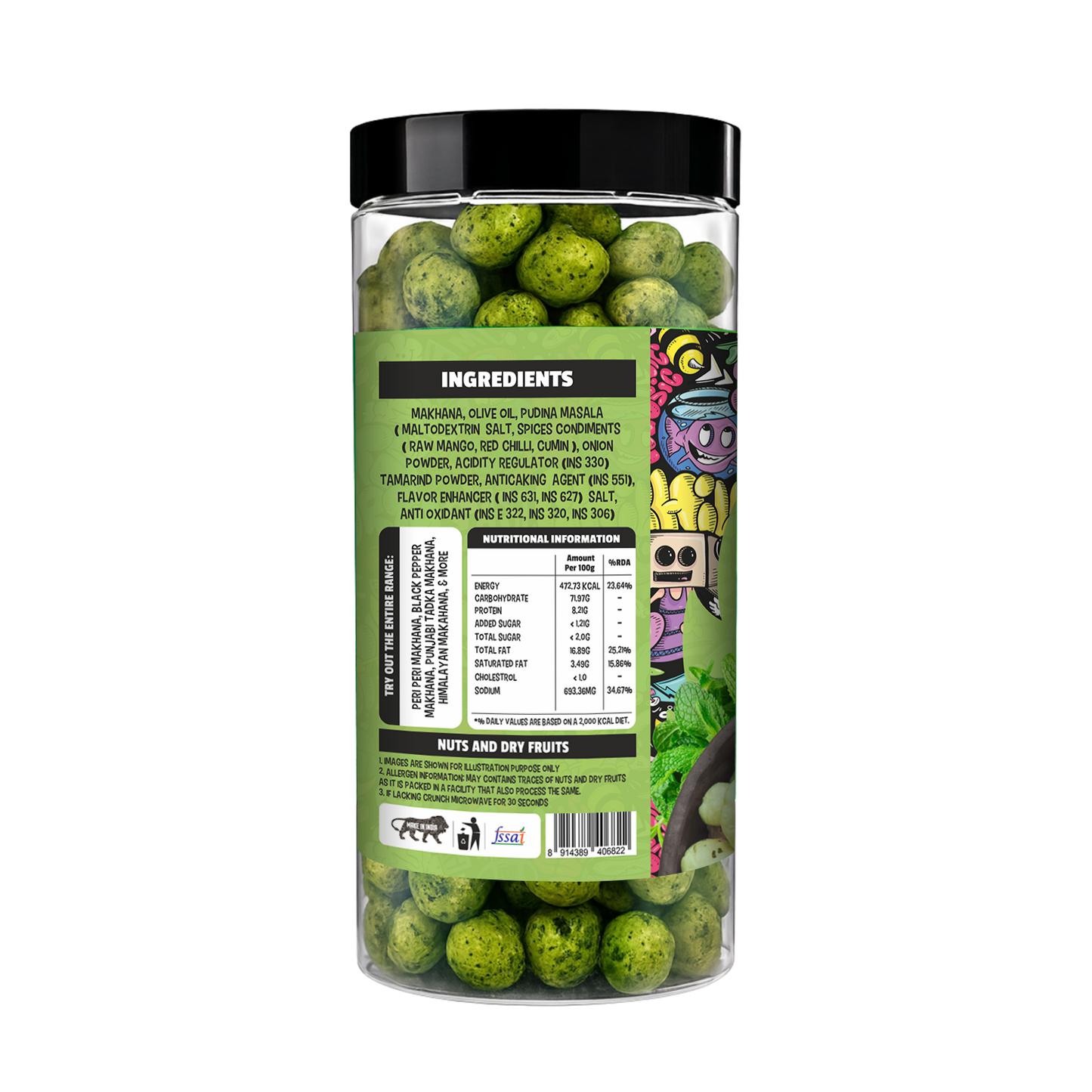 Yumgo Pudina Roasted Makhana (80g) | Minty Roasted Fox Nuts Yumgo