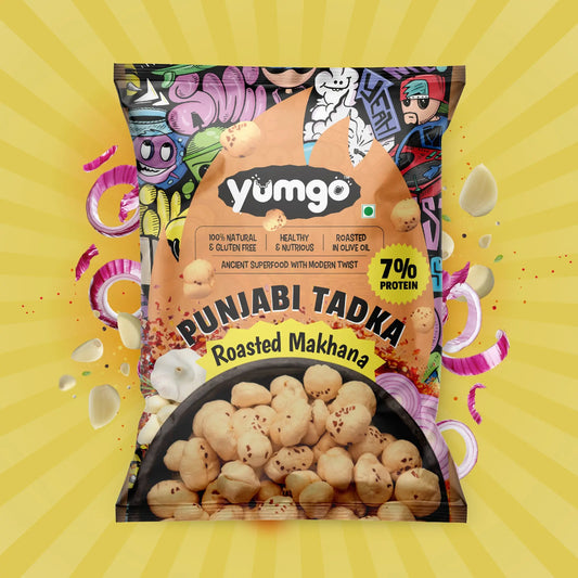 Yumgo Punjabi Tadka Roasted Makhana | Desi Masala Fox Nuts | Gluten-Free Healthy Snack | 12g Mini Pack Yumgo