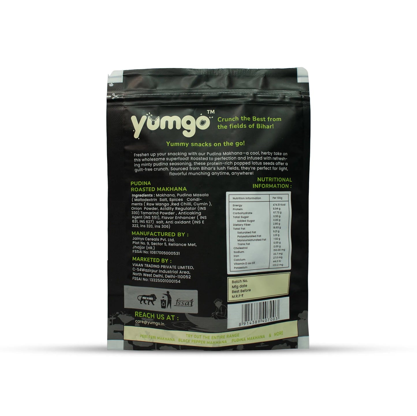 Yumgo Pudina Roasted Makhana 25g | Minty Roasted Fox Nuts | Healthy Snack | Gluten-Free