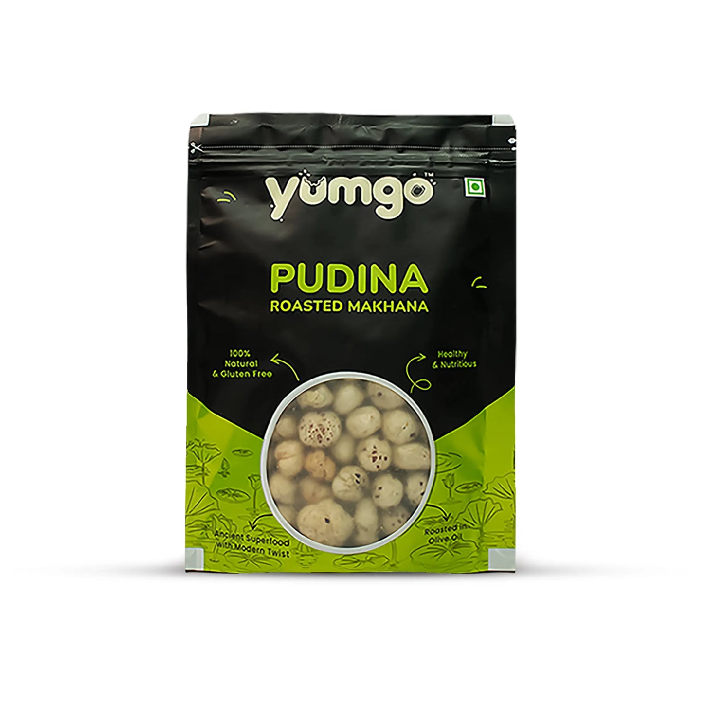 Yumgo Pudina Roasted Makhana 25g | Minty Roasted Fox Nuts | Healthy Snack | Gluten-Free