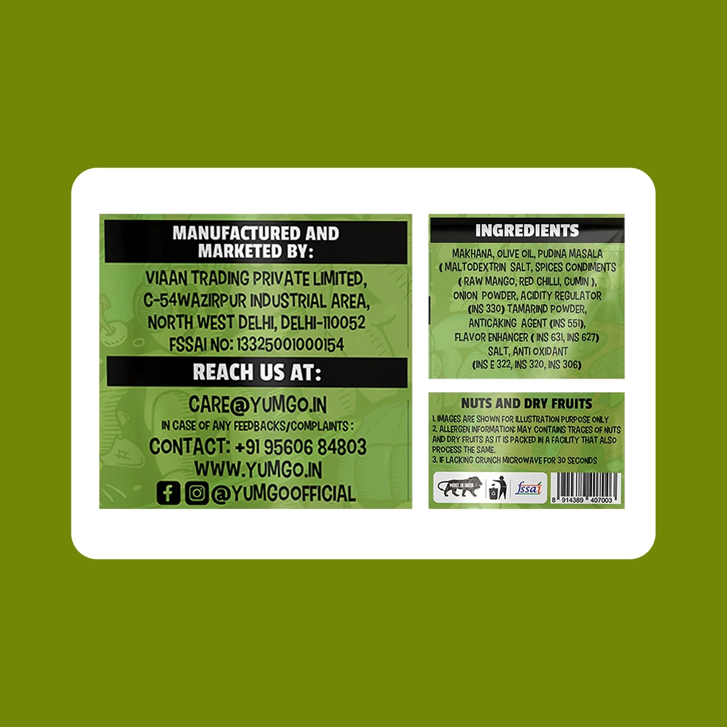 Yumgo Pudina Roasted Makhana 25g | Minty Roasted Fox Nuts | Healthy Snack | Gluten-Free yumgo