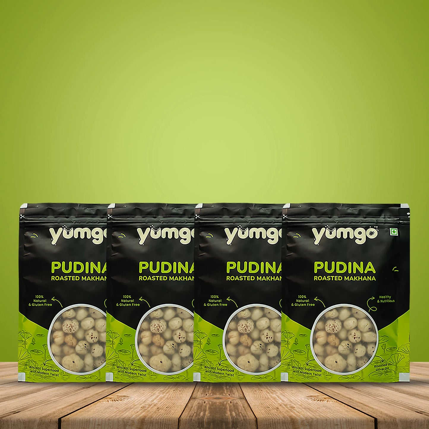 Yumgo Pudina Roasted Makhana 25g | Minty Roasted Fox Nuts | Healthy Snack | Gluten-Free