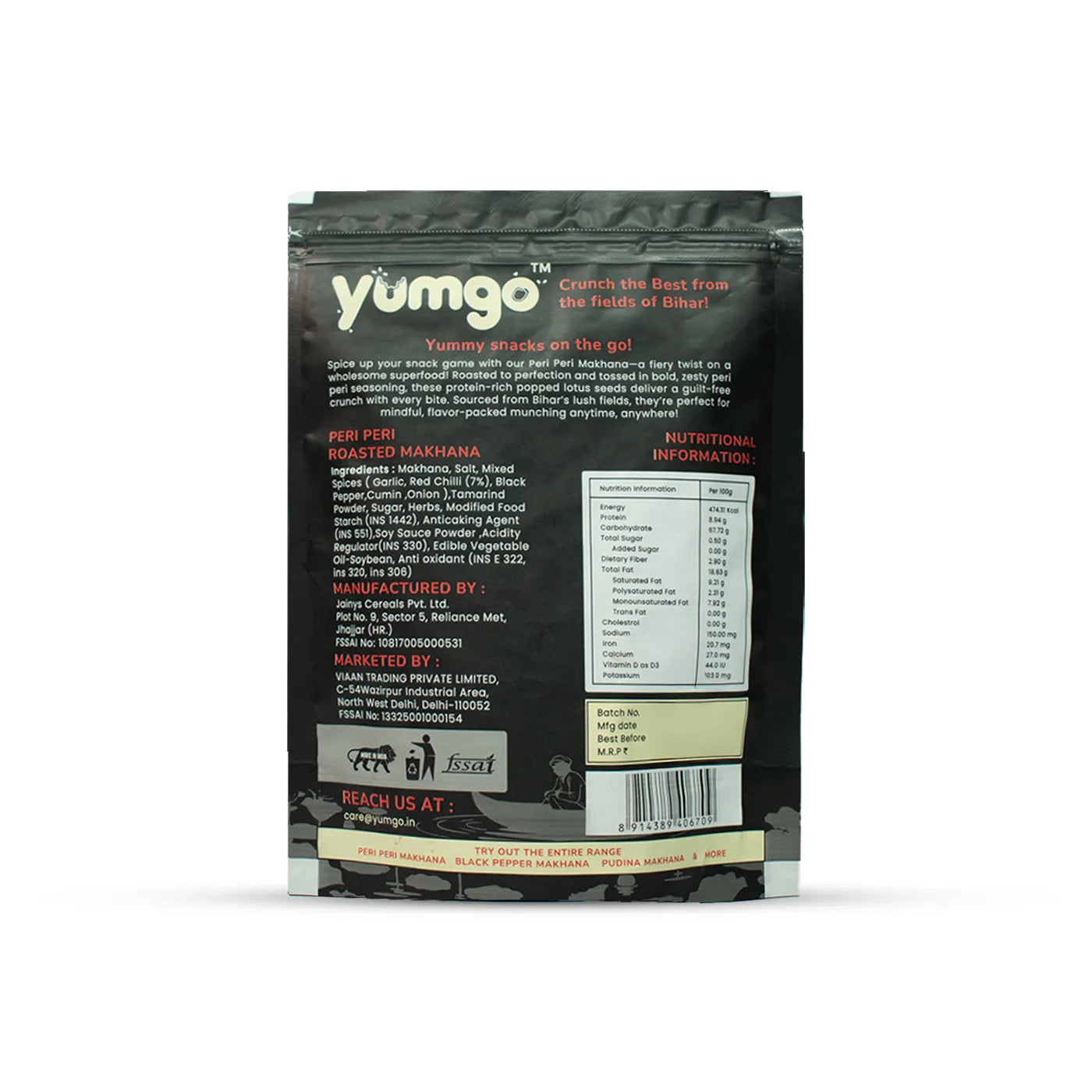 Yumgo Peri Peri Roasted Makhana 25g | Spicy Roasted Fox Nuts | Gluten-Free & Protein-Rich Snack